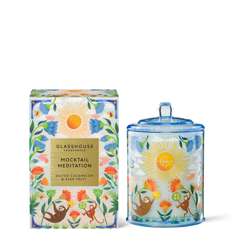 GLASSHOUSE FRAGRANCES MOCKTAIL MEDITATION SALTED CUCAMELON & STAR FRUIT CANDLE 13.4 OZ