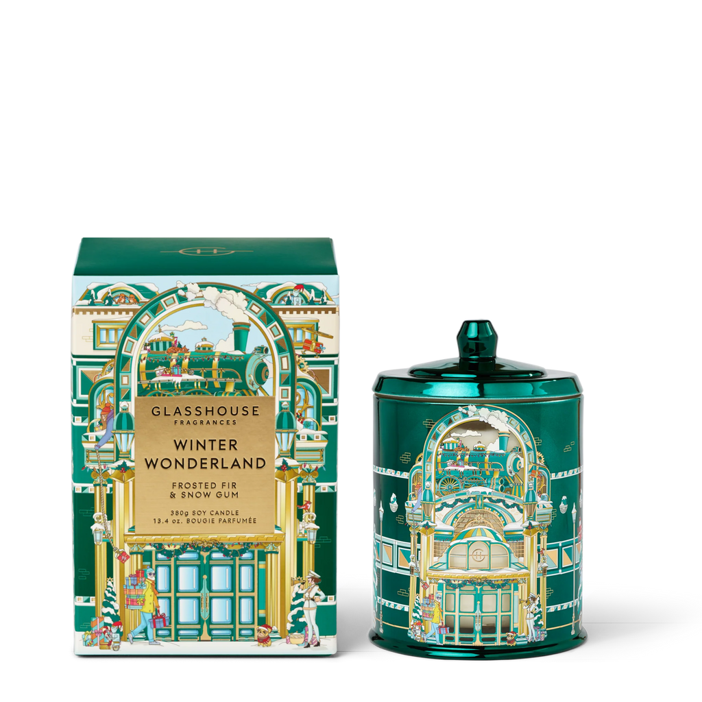GLASSHOUSE FRAGRANCES WINTER WONDERLAND FROSTED FIR & SNOW GUM SOY CANDLE 13.4 OZ