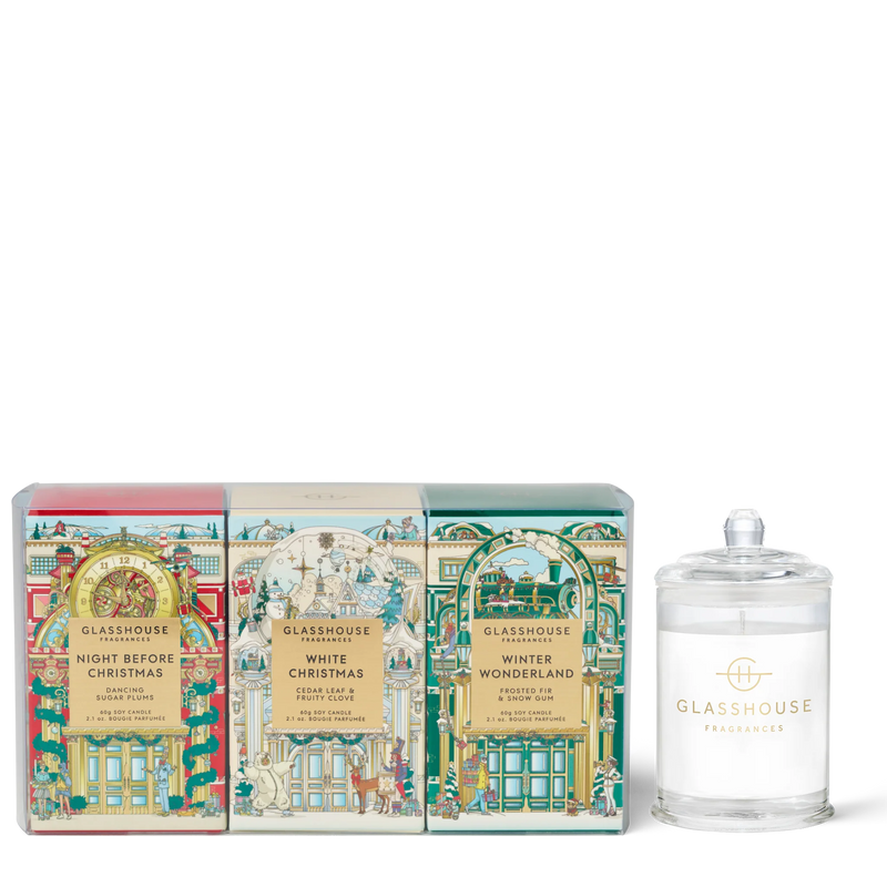 GLASSHOUSE FRAGRANCES CHRISTMAS TRIO ASSORTED SOY CANDLE 3 x 2.1 OZ