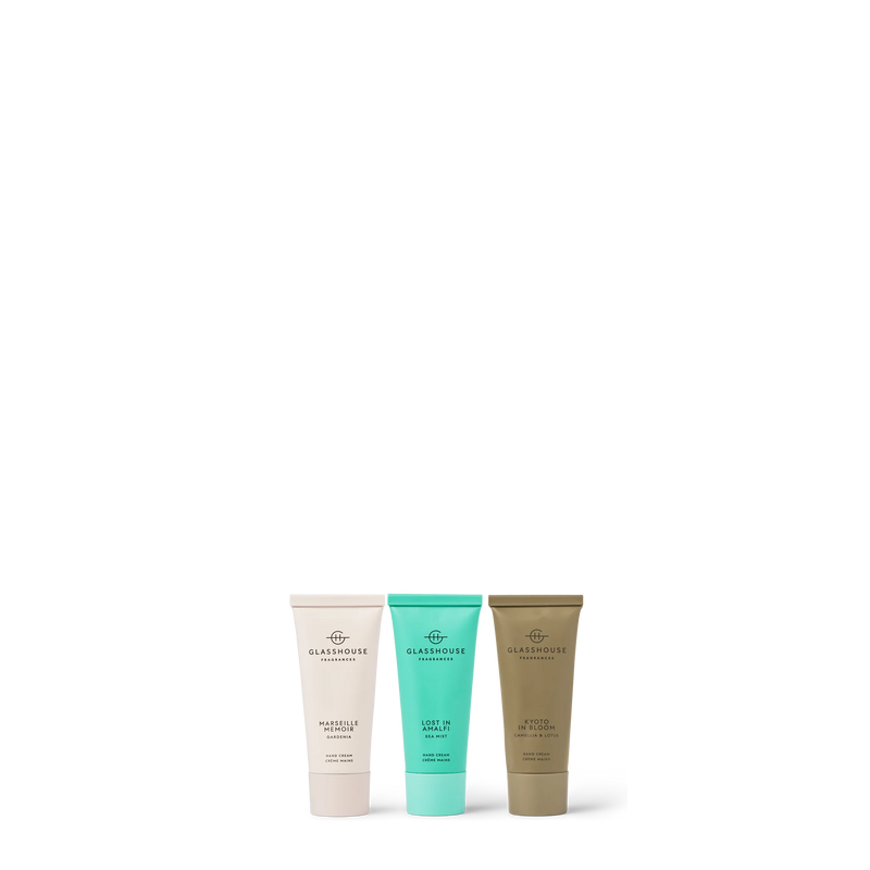 GLASSHOUSE FRAGRANCES HAND CREAM TRIO 3 x 30ml