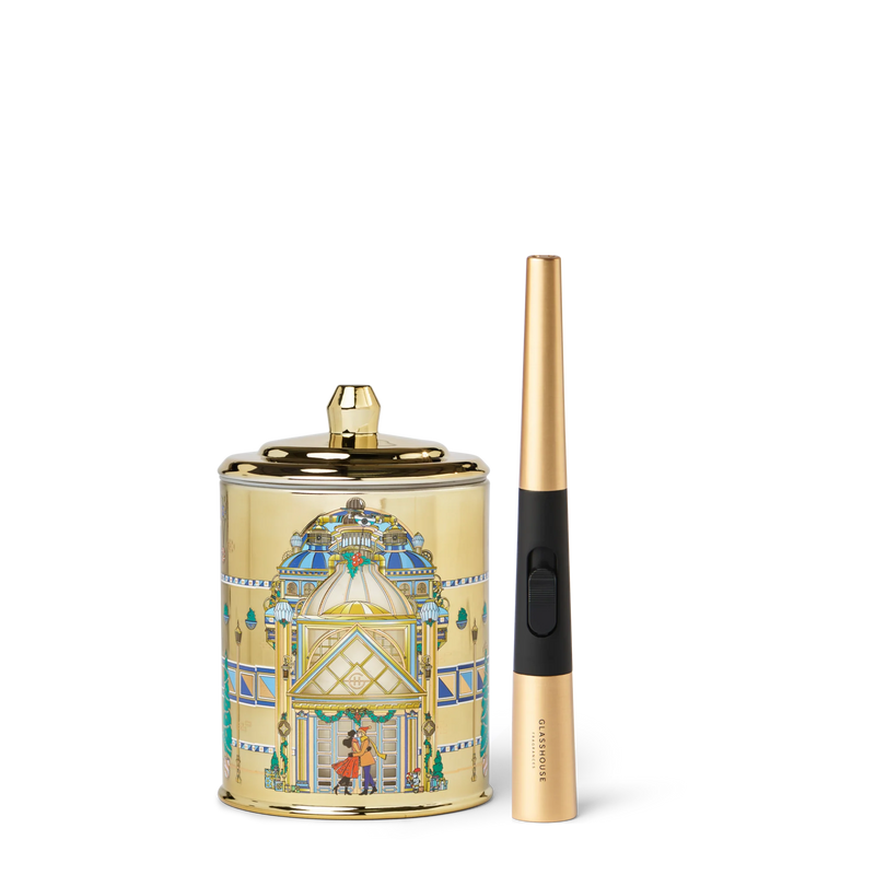 GLASSHOUSE FRAGRANCES MIDNIGHT IN MILAN SAFFRON & ROSE SOY CANDLE 13.4 OZ & RECHARGABLE LIGHTER