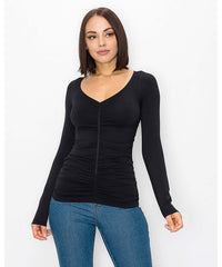 Last Tango Long Sleeve V Neck Ruching