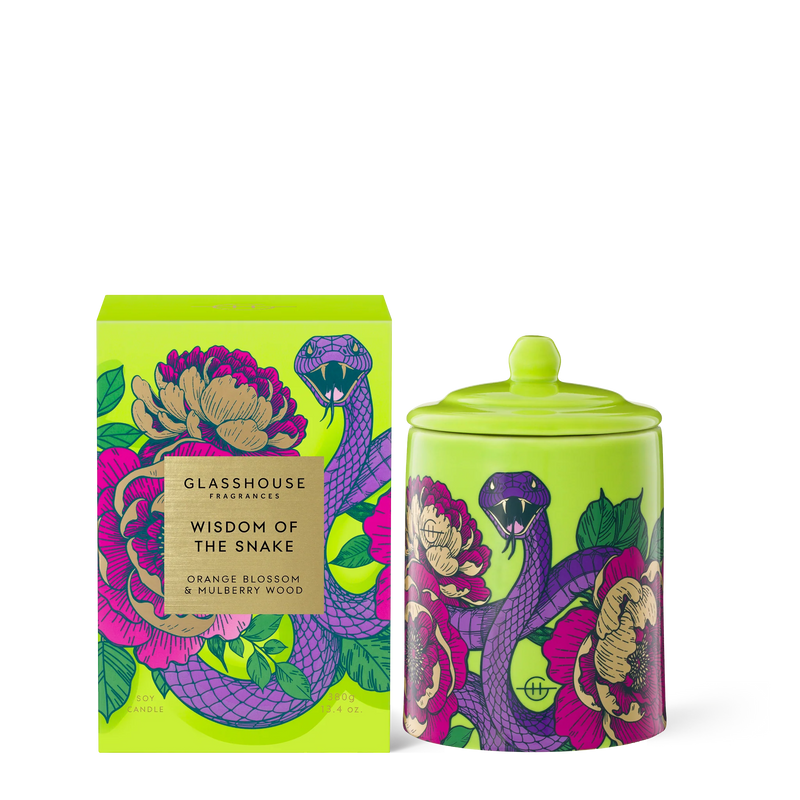 GLASSHOUSE FRAGRANCES WISDOM OF THE SNAKE ORANGE BLOSSOM & MULBERRY SOY CANDLE 13.4 OZ