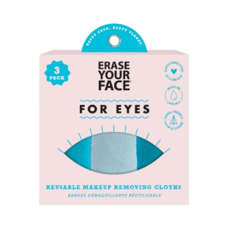 ERASE YOUR FACE FOR EYES REUSABLE MAKEUP REMOVING CLOTHS 3 PK