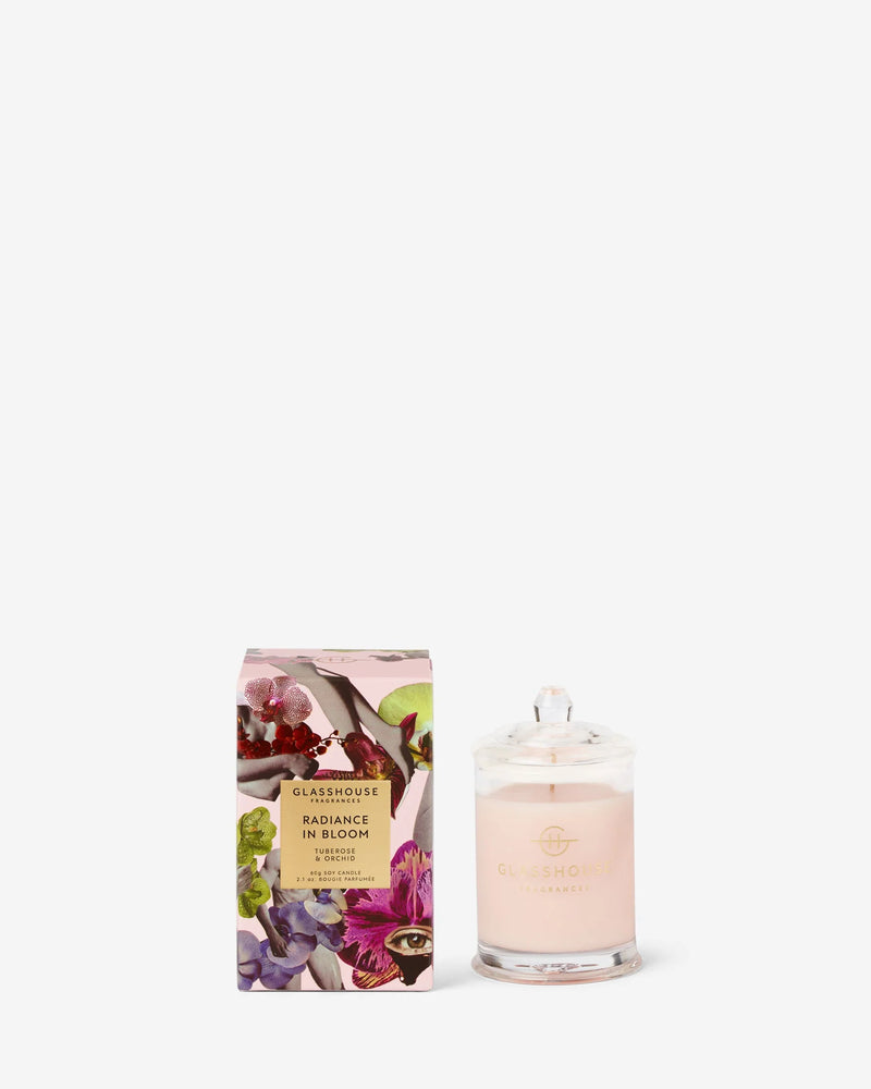 GLASSHOUSE FRAGRANCES RADIANCE IN BLOOM TUBEROSE & ORCHID CANDLE 2.1 OZ