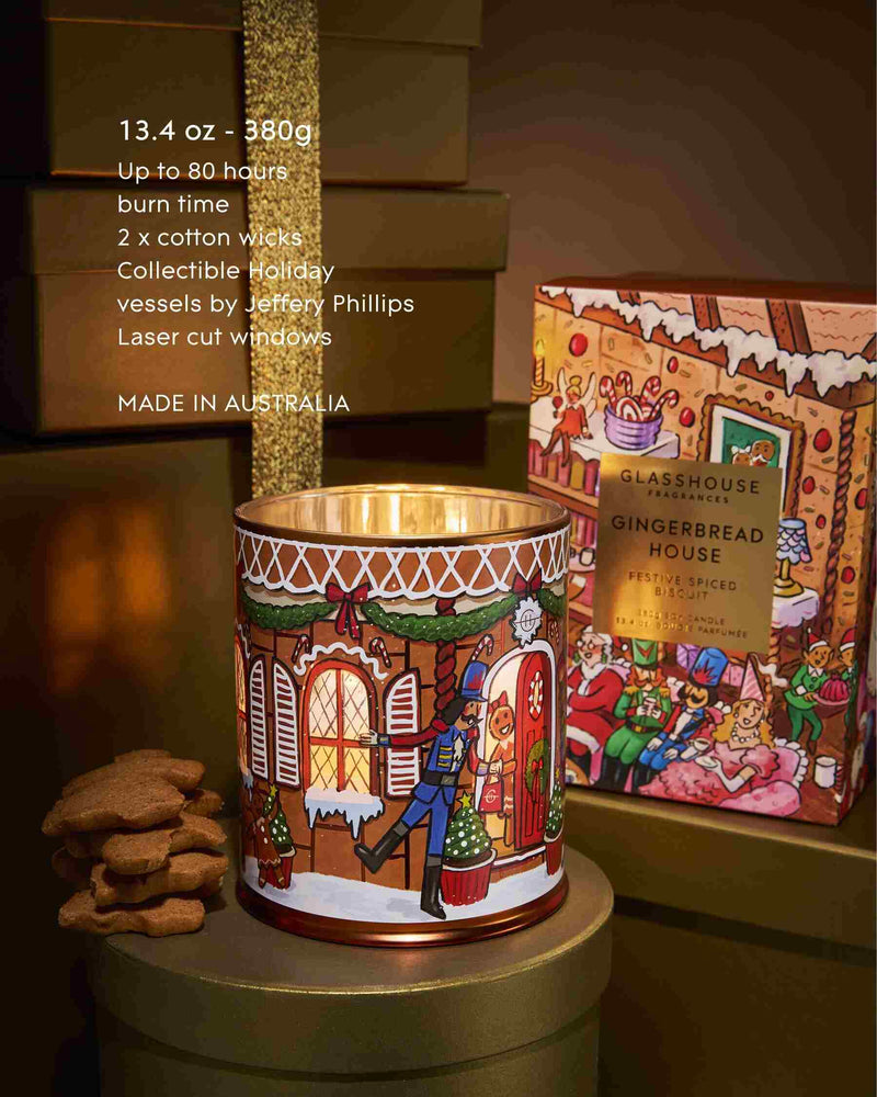 GLASSHOUSE FRAGRANCES Gingerbread House 13.4 OZ Candle