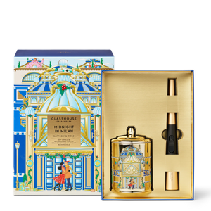 GLASSHOUSE FRAGRANCES MIDNIGHT IN MILAN SAFFRON & ROSE SOY CANDLE 13.4 OZ & RECHARGABLE LIGHTER