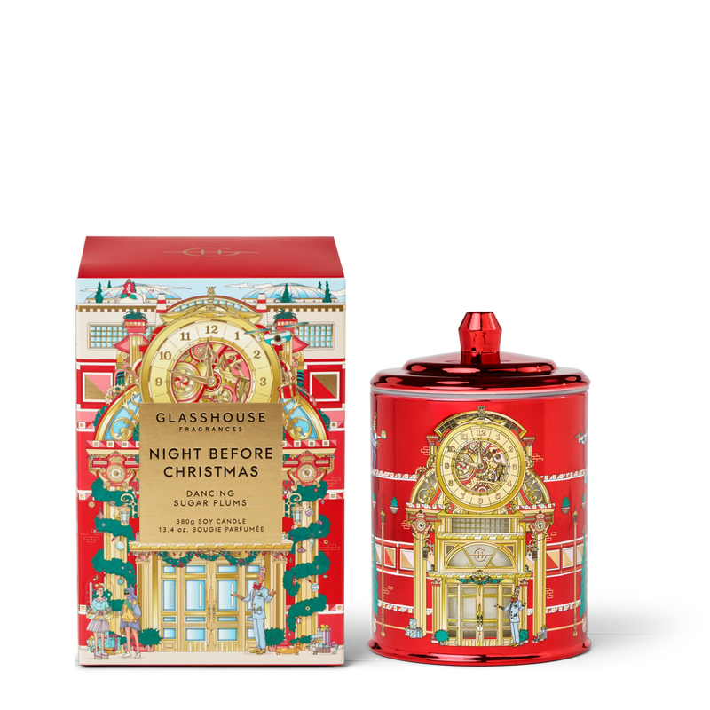 GLASSHOUSE FRAGRANCES NIGHT BEFORE CHRISTMAS DANCING SUGAR PLUMS SOY CANDLE 13.4 OZ