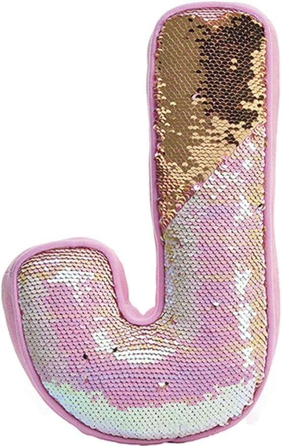 iscream Lettermania J Initial 15" Reversible Sequin Soft Fleece Back Pillow