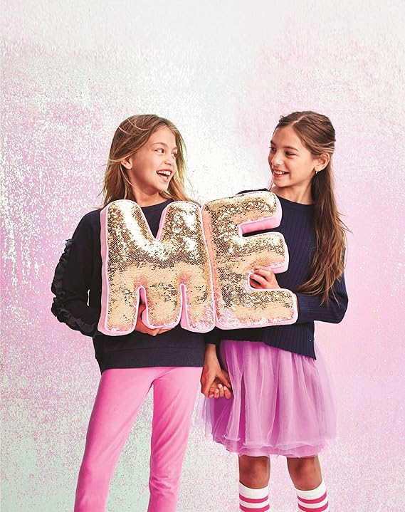 iscream Lettermania J Initial 15" Reversible Sequin Soft Fleece Back Pillow