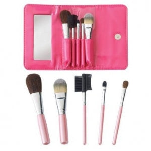 Cala 5 pc Cosmetic Brush Kit Travel Short Handle Makeup Tools (w/ Pink Case)
