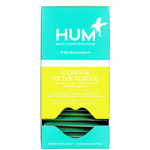 HUM CLEANSE TO THE RESCUE 21 day cleanse program 21 daily packs combining our DAILY CLEANSE detox + FLATTER ME enzymen DIETARY SUPPLEMENT VEGAN FORMULA