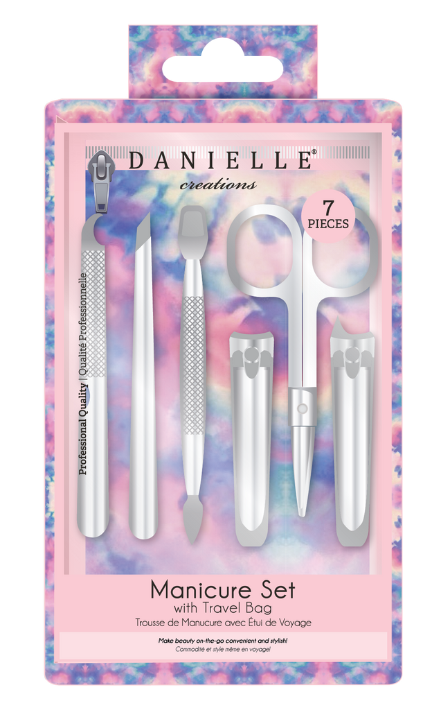 SANIELLE creations Tye Dye 7 pc Manicure set with travel Bag