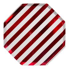 Meri Meri Shiny Red Striped Dinner Plates 8 pc
