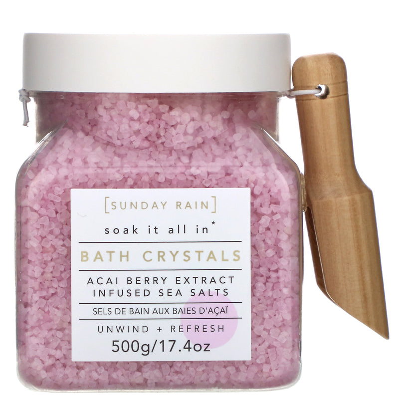 SUNDAY RAIN BATH CRYSTALS ACAI BERRY EXTRACT INFUSED WITH SEA SALTS 17.4 oz